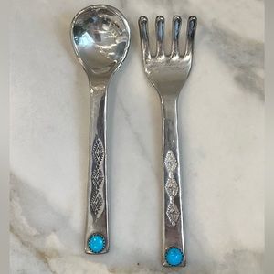 Vintage NAVAJO BABY SPOON and FORK Sterling Silver Turquoise Native American